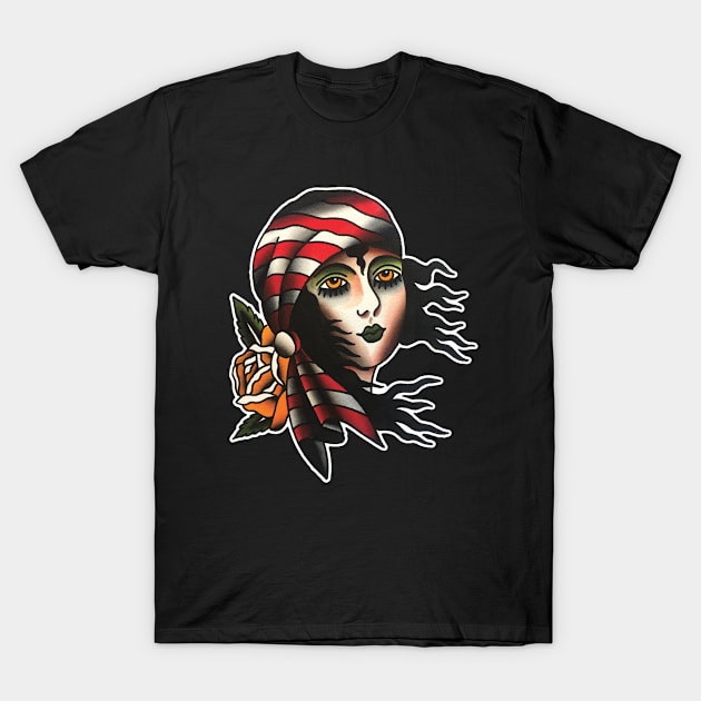 Pirate Lady Face Tattoo Design T-Shirt by forevertruetattoo